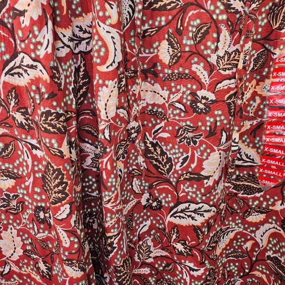 Jessica Simpson Floral Paisley Print Red & Green Blouse Long Sleeve XS Top Shirt - Picture 5 of 6